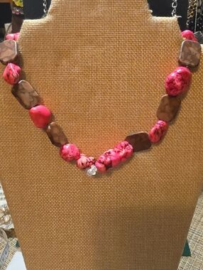 Pink and Brown Stone Bead Necklace — Elegant Everyday Pendant